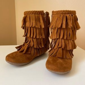 Brown/tan moccasins fringe girls toddler boots
